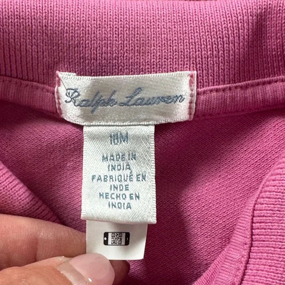 Ralph Lauren Girl's Size 18M Pink Short Sleeve Ruffle Hem Polo Dress Romper